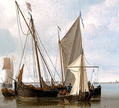 Boat Approaching Small Merchant Ship